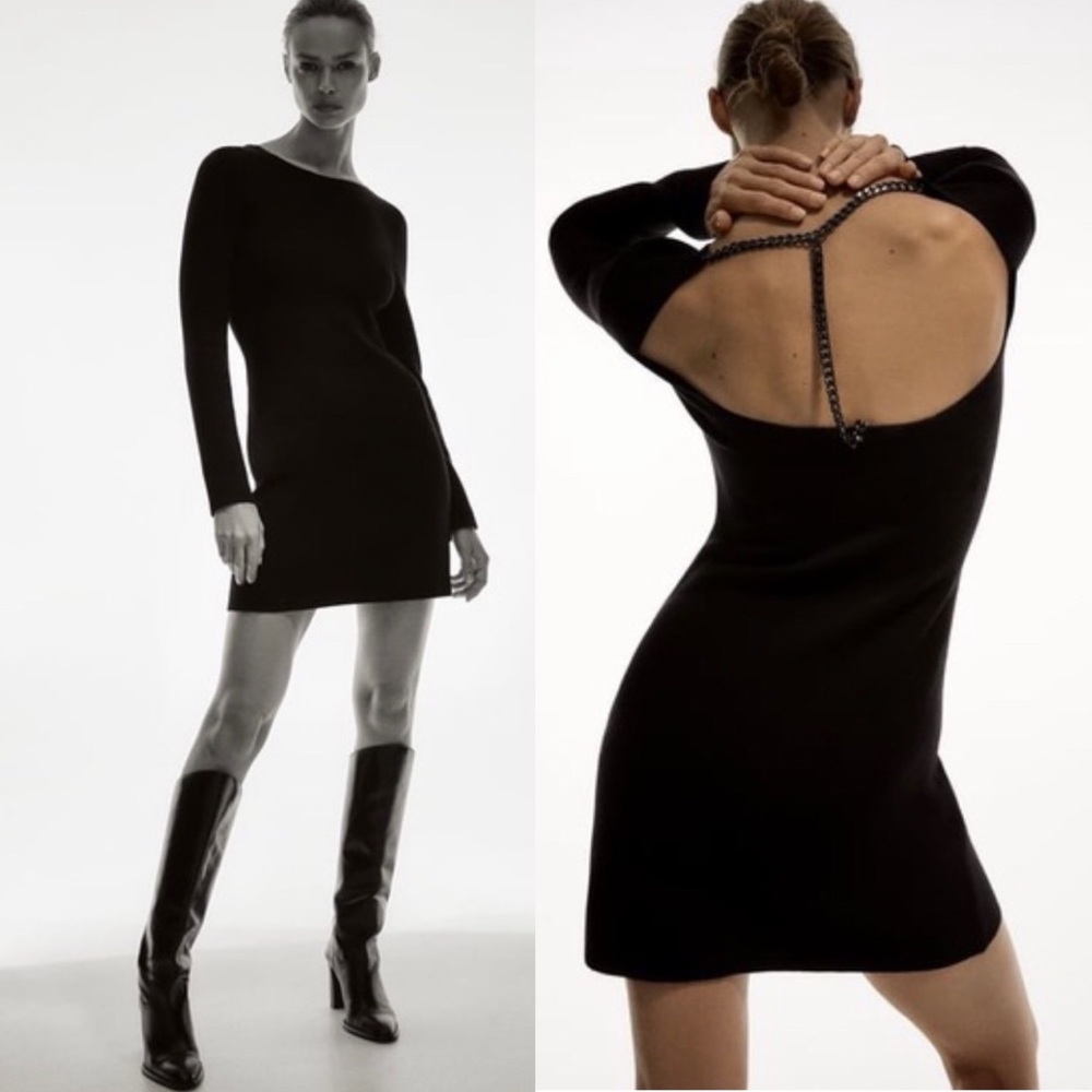 NWT Zara Knit Dress With Chains Black